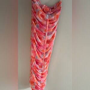 Watercolor Floral Strapless Ruched Midi Dress